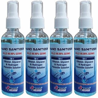 Nanz Comfort  Kills 99.99 Of Germs With Emollient  Moisturiser Sanitizer Spray Pump Dispenser (4 X 100 Ml)