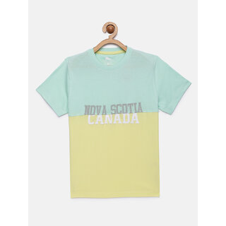                       Boys Green  Yellow Printed Round Neck T-shirt                                              