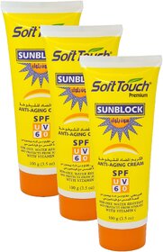 Soft Touch Sunblock Anti Aging SPF UV60 Cream - 100g (Pack Of 3)