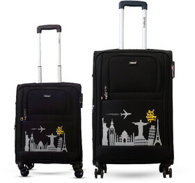 Timus Salsa 4 Wheel Black Trolley Suitcase Set of 2,22+26 inches Expandable Cabin and Check-in Luggage with inbuilt TSA