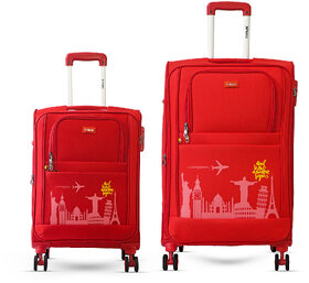 Timus Salsa 4 Wheel Red Trolley Suitcase Set of 2,22+26 inches Expandable Cabin and Check-in Luggage with inbuilt TSA