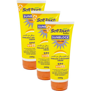 Soft Touch Sunblock Brightening SPF UV60 Cream - 200g (Pack Of 3) Soft Touch Sunblock Brightening SPF UV60 Cream - 200g (Pack Of 3)
