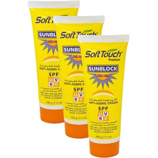 Soft Touch Sunblock Anti Aging SPF UV60 Cream - 100g (Pack Of 3)