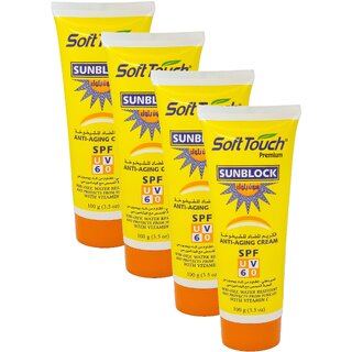 Soft Touch Sunblock Anti Aging SPF UV60 Cream - 100g (Pack Of 4)