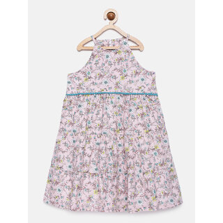                       Girls Pink Printed Empire Tiered Dress                                              
