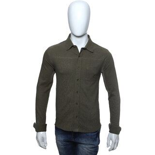                       Men's Olive Full Sleeve Polo T-Shirt                                              