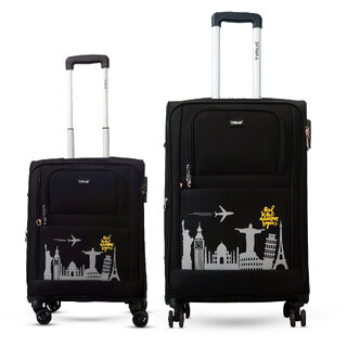                       Timus Salsa 4 Wheel Black Trolley Suitcase Set of 2,22+26 inches Expandable Cabin and Check-in Luggage with inbuilt TSA                                              