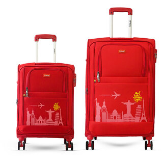                       Timus Salsa 4 Wheel Red Trolley Suitcase Set of 2,22+26 inches Expandable Cabin and Check-in Luggage with inbuilt TSA                                              