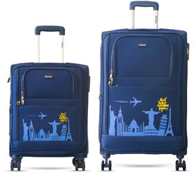 Timus Salsa 4 Wheel Blue Trolley Suitcase Set of 2,22+26 inches Expandable Cabin and Check-in Luggage with inbuilt TSA