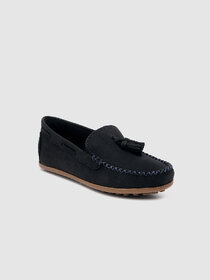 Girls Navy Blue Solid Nubuck Loafers