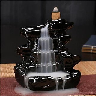                       KANAKART Polyresin Smoke Backflow Fountain with 10 Free Backflow Cones Decorative Showpiece  -  10 cm (Polyresin, Black)                                              