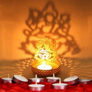                       Aseenaa Shadow Lakmi Ji Metal Tea Light Stand With 20 Candles Tealight For Diwali Decoration  Golden                                              