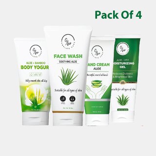 9Hr Pack of 4 Aloe Face Wash (50g) + Aloe Hand Cream (25g) + Aloe + Vitamin E Moisturizing Gel (25g) + Body Yogurt (50g) 9Hr Pack of 4 Aloe Face Wash (50g) + Aloe Hand Cream (25g) + Aloe + Vitamin E Moisturizing Gel (25g) + Body Yogurt (50g)