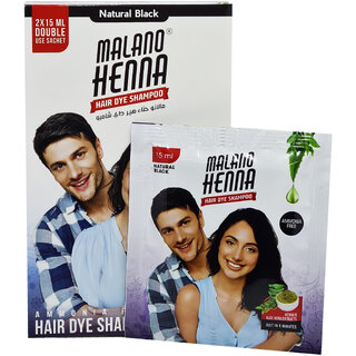                       Malano Henna Natural Black Hair Dye Shampoo 2X15ml - 30ml                                              