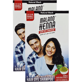                      Malano Henna Natural Black Hair Dye Shampoo 2X15ml (Pack Of 2)                                              