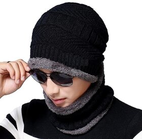 Eastern Club Men Women Winter Beanie Cap Scarf Set Warm Knit Hat Thick Fleece Lined Slouchy Cap Neck Warmer