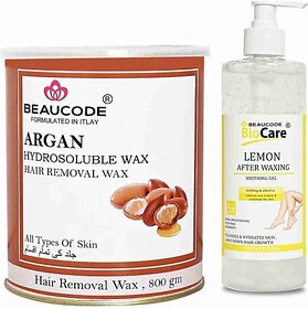 Beaucode Professional Rica Argan Hair Removing Wax 800 gm + Lemon After Waxing Gel 500 ml ( Pack of 2 ) (2 Items in the set)