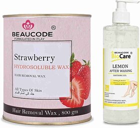 Beaucode Professional Rica Strawberry Hair Removing Wax 800 gm + Lemon After Waxing Gel 500 ml ( Pack of 2 ) (2 Items in the set)