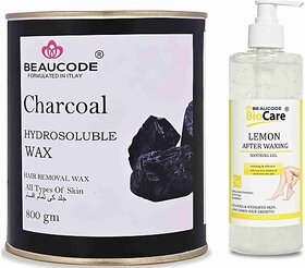 Beaucode Professional Rica Charcoal Hair Removing Wax 800 gm + Lemon After Waxing Gel 500 ml ( Pack of 2 ) (2 Items in the set)