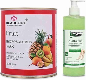 Beaucode Professional Rica Fruit Hair Removing Wax 800 gm + Aloe Vera After Waxing Gel 500 ml ( Pack of 2 ) (2 Items in the set)
