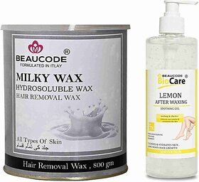 Beaucode Professional Rica Milky Hair Removing Wax 800 gm + Lemon After Waxing Gel 500 ml ( Pack of 2 ) (2 Items in the set)