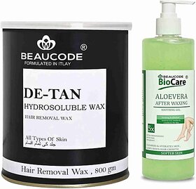 Beaucode Professional Rica De-Tan Hair Removing Wax 800 gm + Aloe Vera After Waxing Gel 500 ml ( Pack of 2 ) (2 Items in the set)