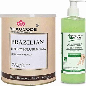 Beaucode Professional Rica Brazilian Hair Removing Wax 800 gm + Aloe Vera After Waxing Gel 500 ml ( Pack of 2 ) (2 Items in the set)