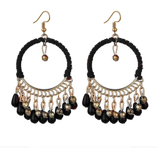 Golden Black Tassels Dangler with a Hollow Ring Earrings for Women Golden Black Tassels Dangler with a Hollow Ring Earrings for Women