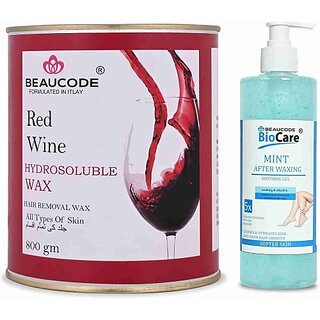                       Beaucode Professional Rica Red Wine Hair Removing Wax 800 gm + Mint After Waxing Gel 500 ml ( Pack of 2 ) (2 Items in the set)                                              