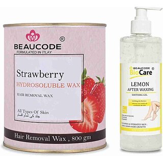                       Beaucode Professional Rica Strawberry Hair Removing Wax 800 gm + Lemon After Waxing Gel 500 ml ( Pack of 2 ) (2 Items in the set)                                              