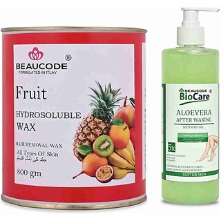 Beaucode Professional Rica Fruit Hair Removing Wax 800 gm + Aloe Vera After Waxing Gel 500 ml ( Pack of 2 ) (2 Items in the set)