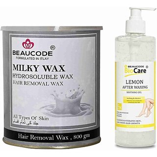 Beaucode Professional Rica Milky Hair Removing Wax 800 gm + Lemon After Waxing Gel 500 ml ( Pack of 2 ) (2 Items in the set)