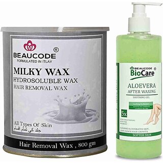 Beaucode Professional Rica Milky Hair Removing Wax 800 gm + Aloe Vera After Waxing Gel 500 ml ( Pack of 2 ) (2 Items in the set)