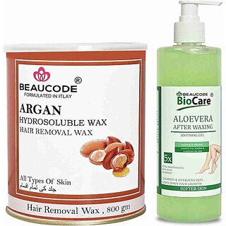 Beaucode Professional Rica Argan Hair Removing Wax 800 gm + Aloe Vera After Waxing Gel 500 ml ( Pack of 2 ) (2 Items in the set)