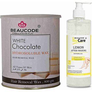                       Beaucode Professional Rica White Chocolate Hair Removing Wax 800 gm + Lemon After Waxing Gel 500 ml ( Pack of 2 ) (2 Items in the set)                                              
