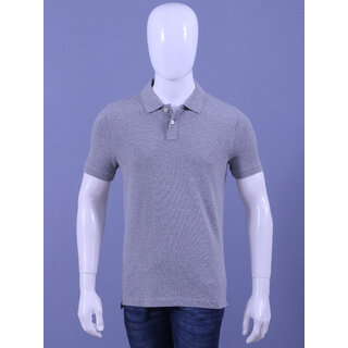                       Men's Grey Melange Enzyme Finish Solid Polo T-Shirt                                              