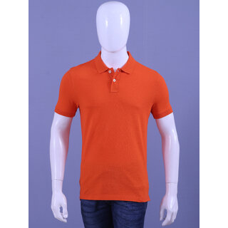                       Men's Orange Enzyme Finish Solid Polo T-Shirt                                              