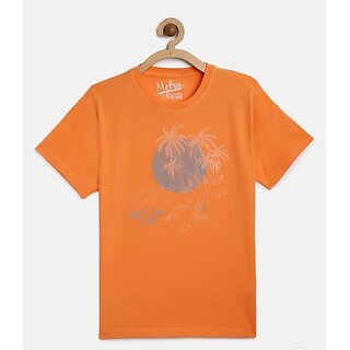                       Boys Orange Organic Cotton Printed Round Neck T-shirt                                              