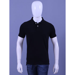                       Men's Black Enzyme Finish Solid Polo T-Shirt                                              
