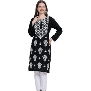                       Women Chikan Embroidery Straight Kurta                                              