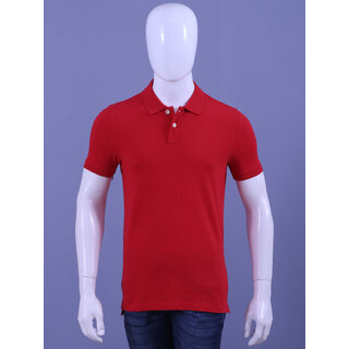                       Men's Red Enzyme Finish Solid Polo T-Shirt                                              