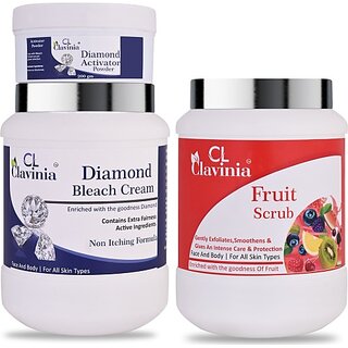                       CLAVINIA Diamond Bleach Cream 1 Kg + Fruit Scrub 1000 ml ( Pack Of 2) (2 Items in the set)                                              