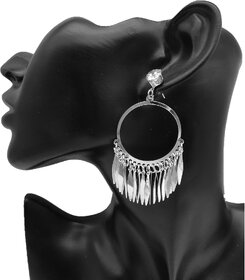 Silver Quirky Leaf Tassels with a hollow ring Dangler Earrings for Women