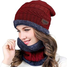 Eastern Club Women Red Woolen Winter Cap (Pack of 2)