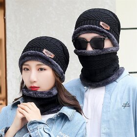 Eastern Club Unisex Black Woolen Winter Cap (Pack of 2)