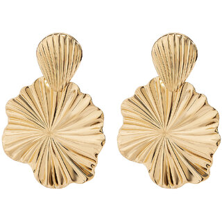 Golden Frilled with Shell Pattern Quirky Dangler Earrings for Women Golden Frilled with Shell Pattern Quirky Dangler Earrings for Women