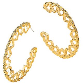 Golden Hearts in a Round Loop Pattern Quirky Dangler Earrings for Women Golden Hearts in a Round Loop Pattern Quirky Dangler Earrings for Women