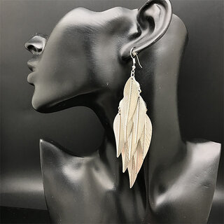 Silver Multiple Layered Big Leaves Earrings for Women
