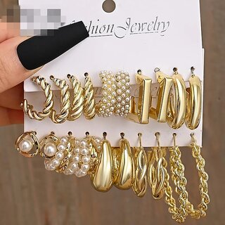Golden Pair of 10 Earrings for Women