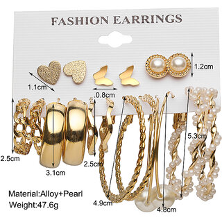 Golden Pair of 9 Earrings for Women